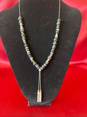 Stella And Dot Long Silver Toned Beaded Lariat Tassel Necklace